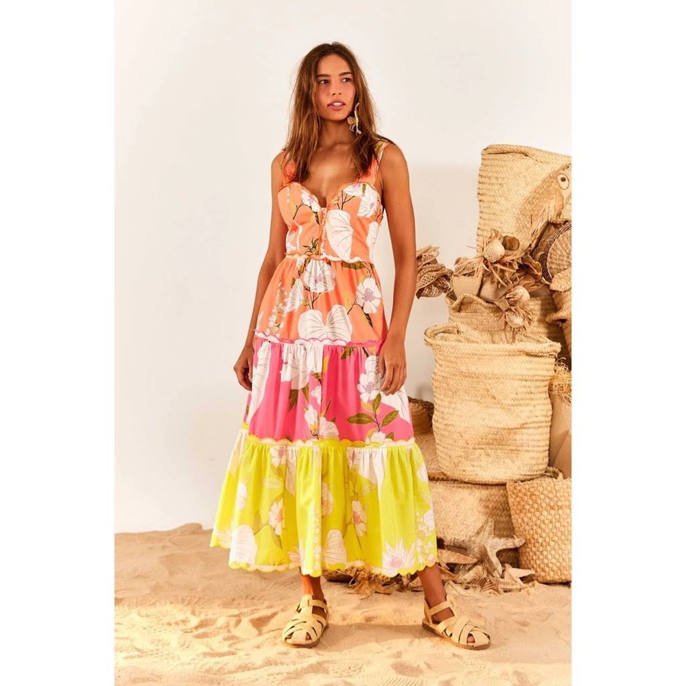 Farm Rio Mixed Neon Garden Midi Dress